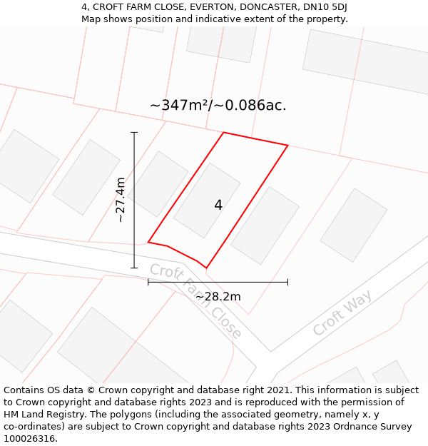 4, CROFT FARM CLOSE, EVERTON, DONCASTER, DN10 5DJ: Plot and title map