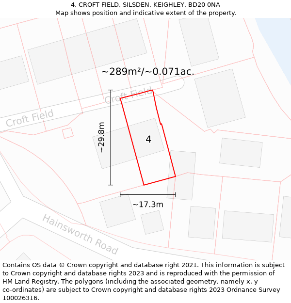 4, CROFT FIELD, SILSDEN, KEIGHLEY, BD20 0NA: Plot and title map