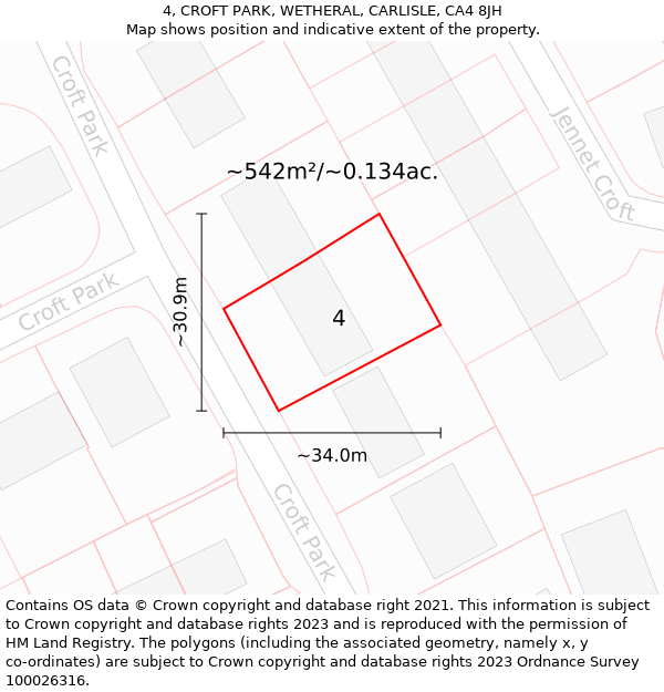 4, CROFT PARK, WETHERAL, CARLISLE, CA4 8JH: Plot and title map