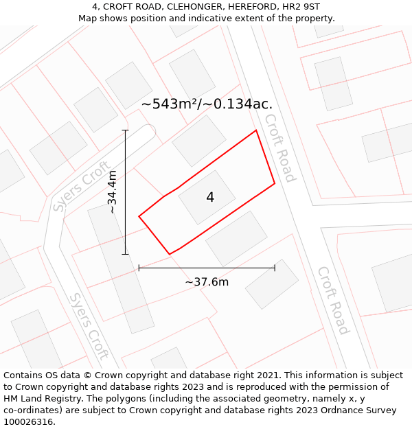 4, CROFT ROAD, CLEHONGER, HEREFORD, HR2 9ST: Plot and title map