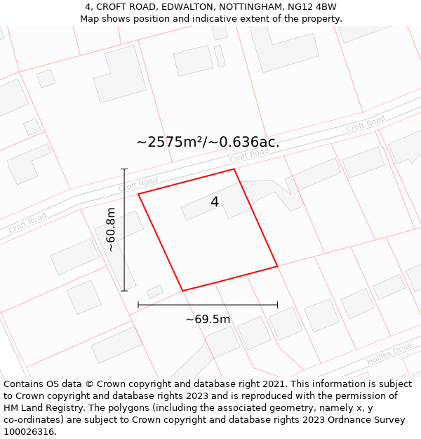 4, CROFT ROAD, EDWALTON, NOTTINGHAM, NG12 4BW: Plot and title map