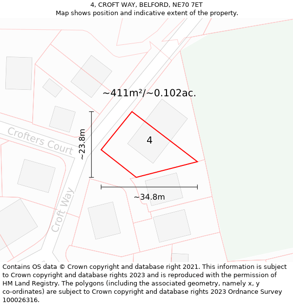 4, CROFT WAY, BELFORD, NE70 7ET: Plot and title map