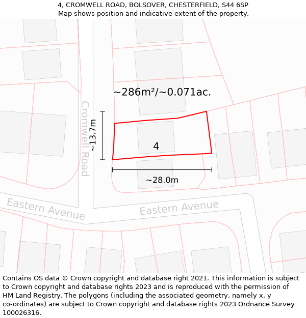 4, CROMWELL ROAD, BOLSOVER, CHESTERFIELD, S44 6SP: Plot and title map