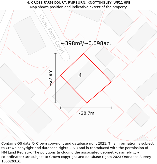 4, CROSS FARM COURT, FAIRBURN, KNOTTINGLEY, WF11 9PE: Plot and title map