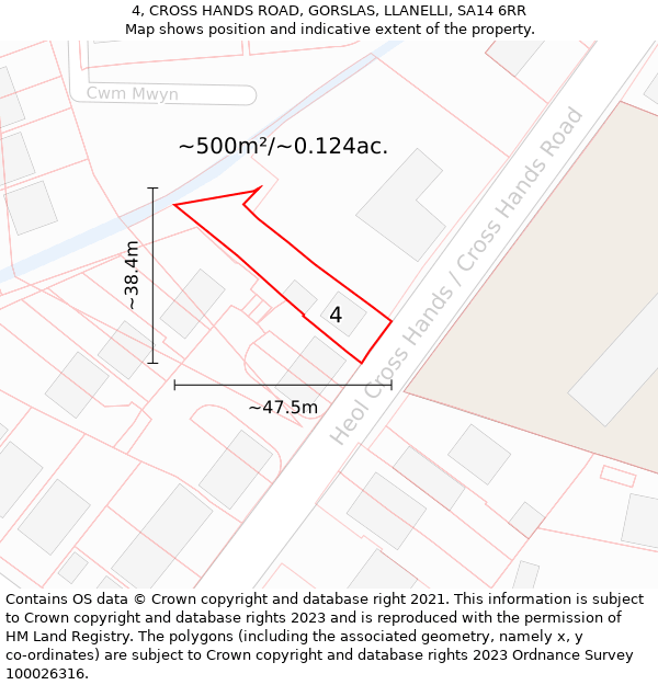 4, CROSS HANDS ROAD, GORSLAS, LLANELLI, SA14 6RR: Plot and title map