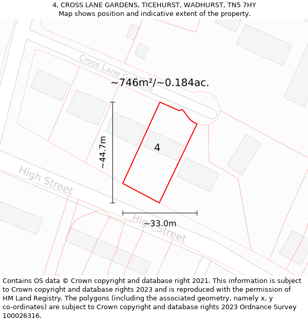 4, CROSS LANE GARDENS, TICEHURST, WADHURST, TN5 7HY: Plot and title map