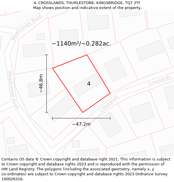 4, CROSSLANDS, THURLESTONE, KINGSBRIDGE, TQ7 3TF: Plot and title map