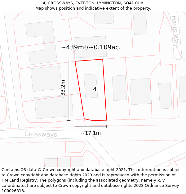 4, CROSSWAYS, EVERTON, LYMINGTON, SO41 0UA: Plot and title map