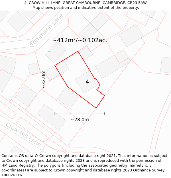 4, CROW HILL LANE, GREAT CAMBOURNE, CAMBRIDGE, CB23 5AW: Plot and title map