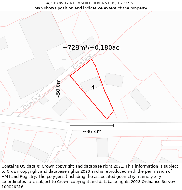 4, CROW LANE, ASHILL, ILMINSTER, TA19 9NE: Plot and title map