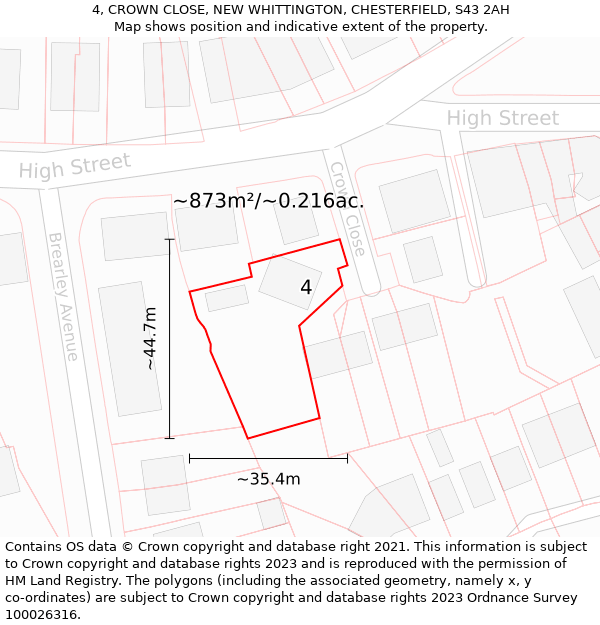 4, CROWN CLOSE, NEW WHITTINGTON, CHESTERFIELD, S43 2AH: Plot and title map