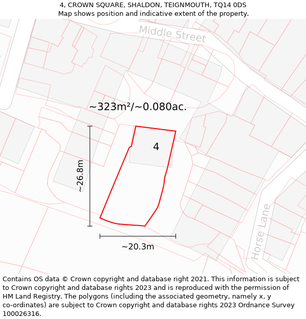 4, CROWN SQUARE, SHALDON, TEIGNMOUTH, TQ14 0DS: Plot and title map