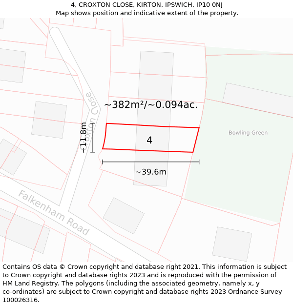 4, CROXTON CLOSE, KIRTON, IPSWICH, IP10 0NJ: Plot and title map