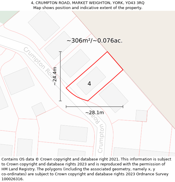 4, CRUMPTON ROAD, MARKET WEIGHTON, YORK, YO43 3RQ: Plot and title map