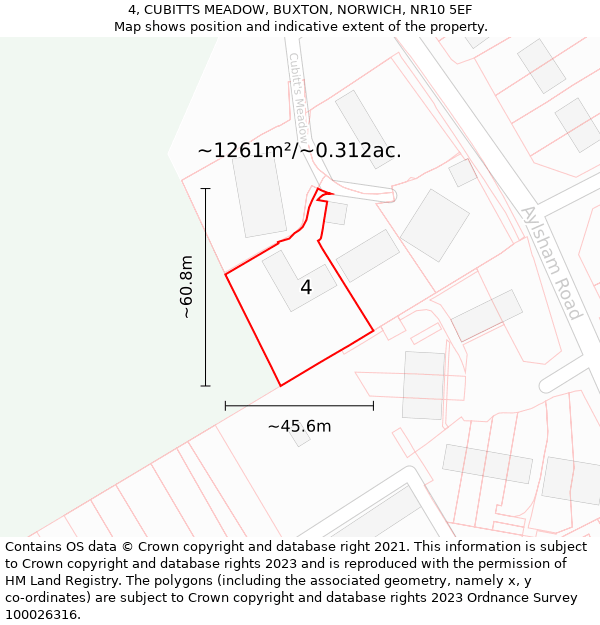 4, CUBITTS MEADOW, BUXTON, NORWICH, NR10 5EF: Plot and title map