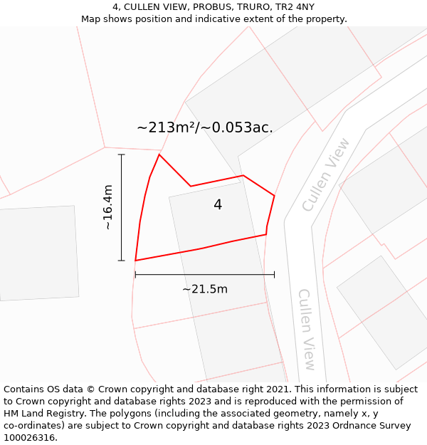 4, CULLEN VIEW, PROBUS, TRURO, TR2 4NY: Plot and title map