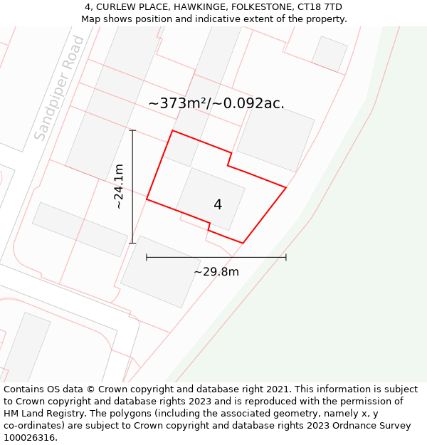 4, CURLEW PLACE, HAWKINGE, FOLKESTONE, CT18 7TD: Plot and title map