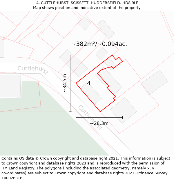 4, CUTTLEHURST, SCISSETT, HUDDERSFIELD, HD8 9LF: Plot and title map