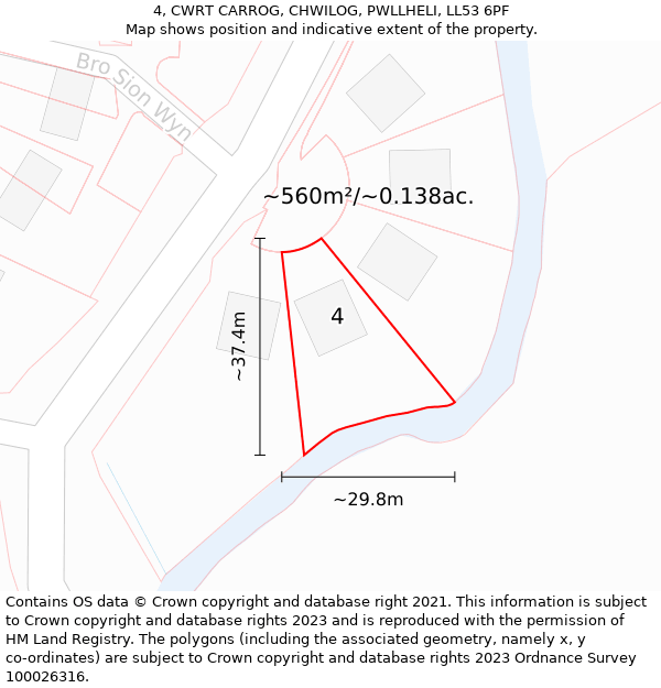 4, CWRT CARROG, CHWILOG, PWLLHELI, LL53 6PF: Plot and title map