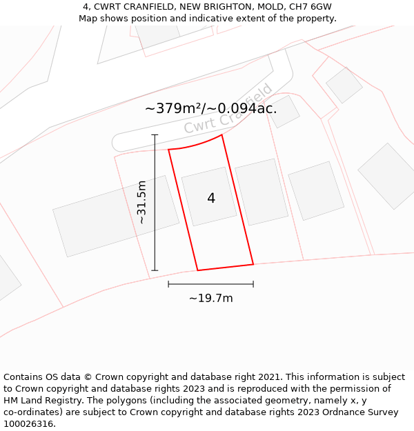 4, CWRT CRANFIELD, NEW BRIGHTON, MOLD, CH7 6GW: Plot and title map