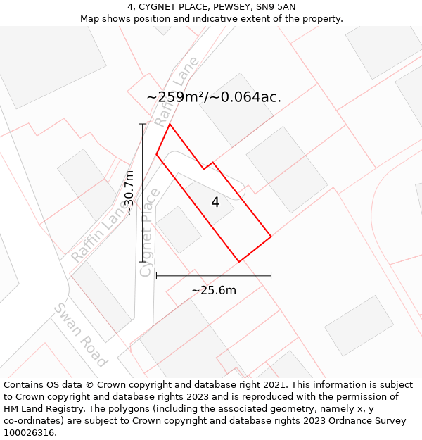 4, CYGNET PLACE, PEWSEY, SN9 5AN: Plot and title map