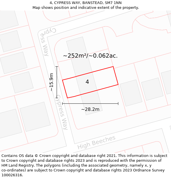 4, CYPRESS WAY, BANSTEAD, SM7 1NN: Plot and title map