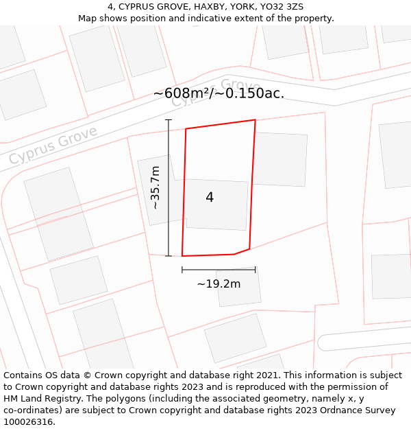 4, CYPRUS GROVE, HAXBY, YORK, YO32 3ZS: Plot and title map