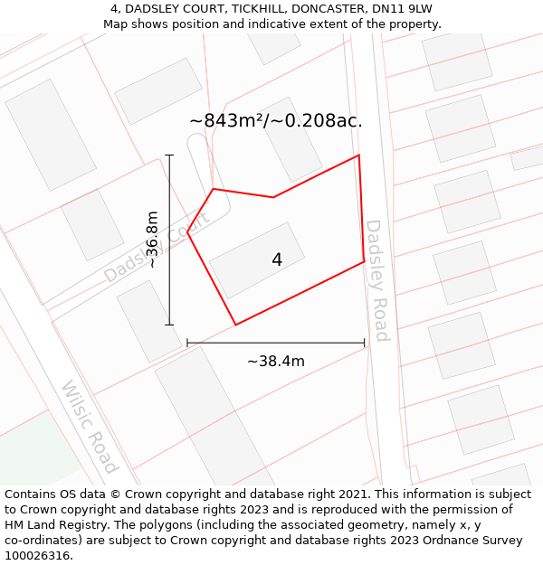 4, DADSLEY COURT, TICKHILL, DONCASTER, DN11 9LW: Plot and title map