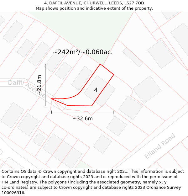 4, DAFFIL AVENUE, CHURWELL, LEEDS, LS27 7QD: Plot and title map