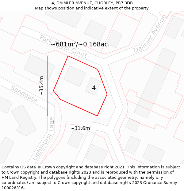 4, DAIMLER AVENUE, CHORLEY, PR7 3DB: Plot and title map