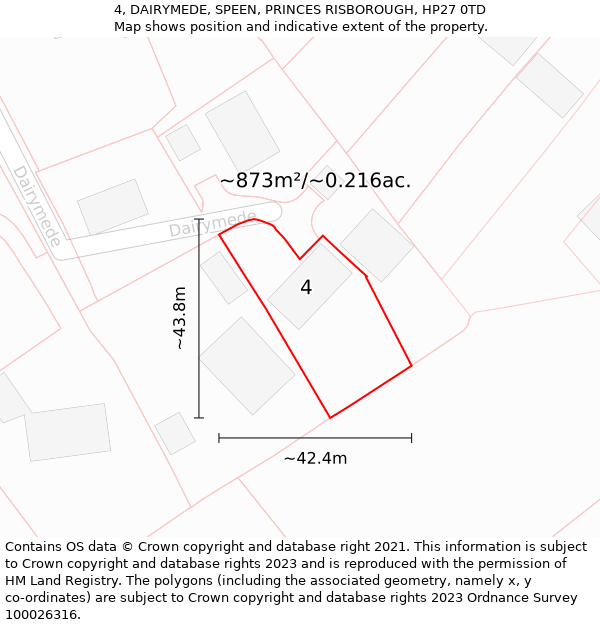 4, DAIRYMEDE, SPEEN, PRINCES RISBOROUGH, HP27 0TD: Plot and title map