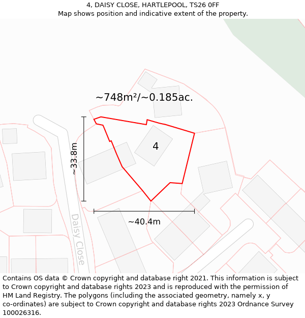 4, DAISY CLOSE, HARTLEPOOL, TS26 0FF: Plot and title map