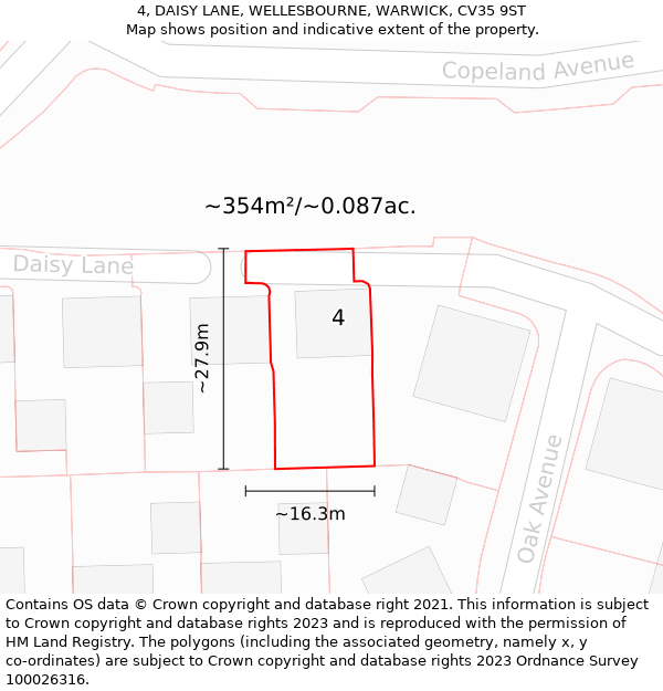 4, DAISY LANE, WELLESBOURNE, WARWICK, CV35 9ST: Plot and title map