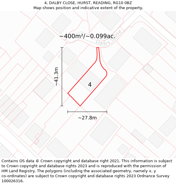 4, DALBY CLOSE, HURST, READING, RG10 0BZ: Plot and title map