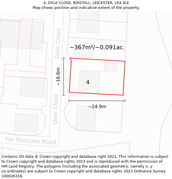 4, DALE CLOSE, BIRSTALL, LEICESTER, LE4 3LE: Plot and title map