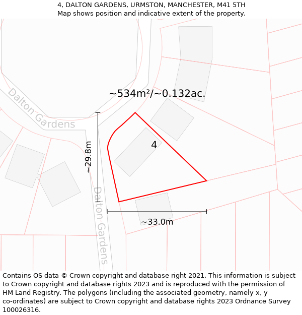 4, DALTON GARDENS, URMSTON, MANCHESTER, M41 5TH: Plot and title map