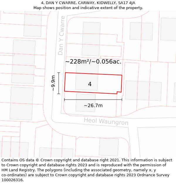 4, DAN Y CWARRE, CARWAY, KIDWELLY, SA17 4JA: Plot and title map