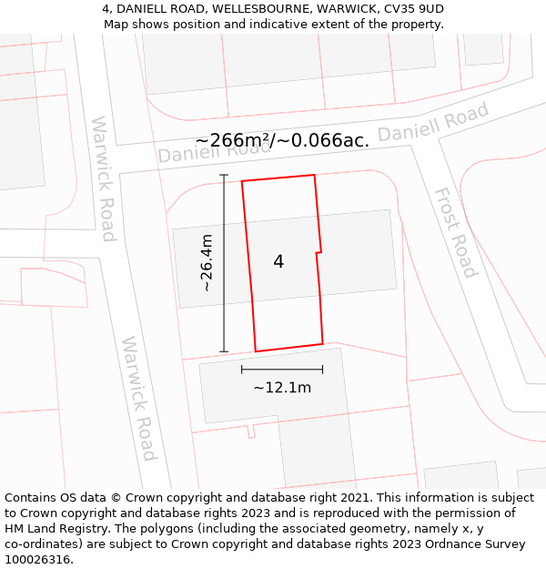 4, DANIELL ROAD, WELLESBOURNE, WARWICK, CV35 9UD: Plot and title map