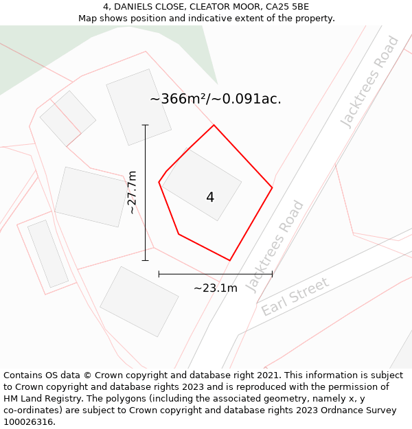 4, DANIELS CLOSE, CLEATOR MOOR, CA25 5BE: Plot and title map