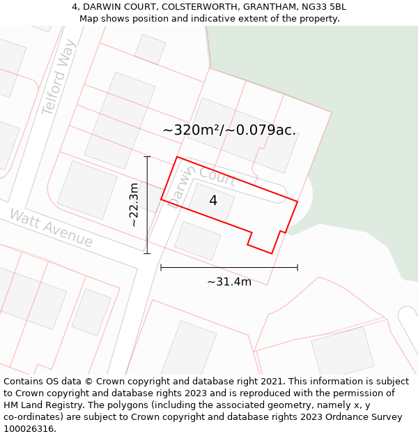 4, DARWIN COURT, COLSTERWORTH, GRANTHAM, NG33 5BL: Plot and title map