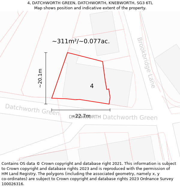 4, DATCHWORTH GREEN, DATCHWORTH, KNEBWORTH, SG3 6TL: Plot and title map