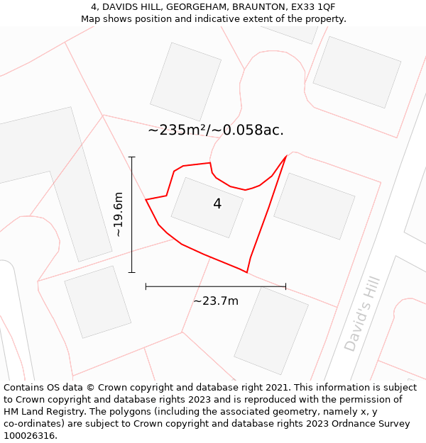 4, DAVIDS HILL, GEORGEHAM, BRAUNTON, EX33 1QF: Plot and title map