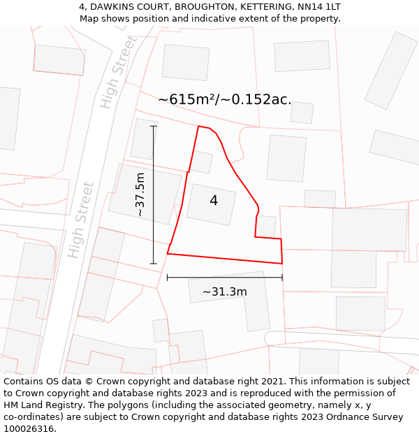 4, DAWKINS COURT, BROUGHTON, KETTERING, NN14 1LT: Plot and title map