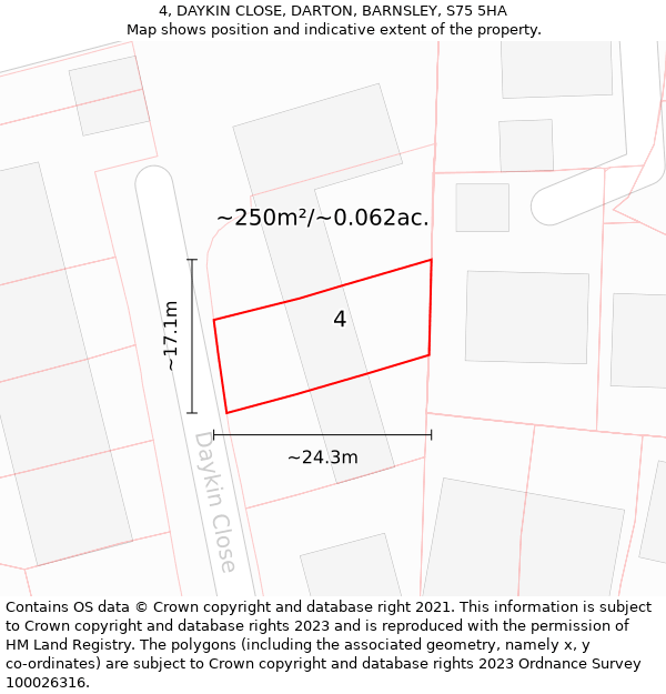 4, DAYKIN CLOSE, DARTON, BARNSLEY, S75 5HA: Plot and title map