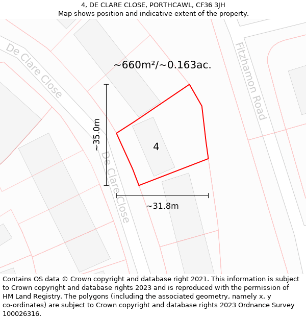 4, DE CLARE CLOSE, PORTHCAWL, CF36 3JH: Plot and title map