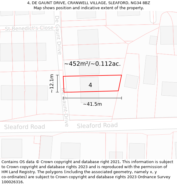 4, DE GAUNT DRIVE, CRANWELL VILLAGE, SLEAFORD, NG34 8BZ: Plot and title map