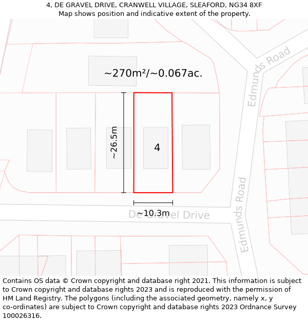 4, DE GRAVEL DRIVE, CRANWELL VILLAGE, SLEAFORD, NG34 8XF: Plot and title map