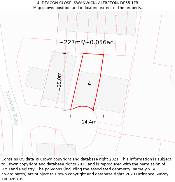 4, DEACON CLOSE, SWANWICK, ALFRETON, DE55 1FB: Plot and title map