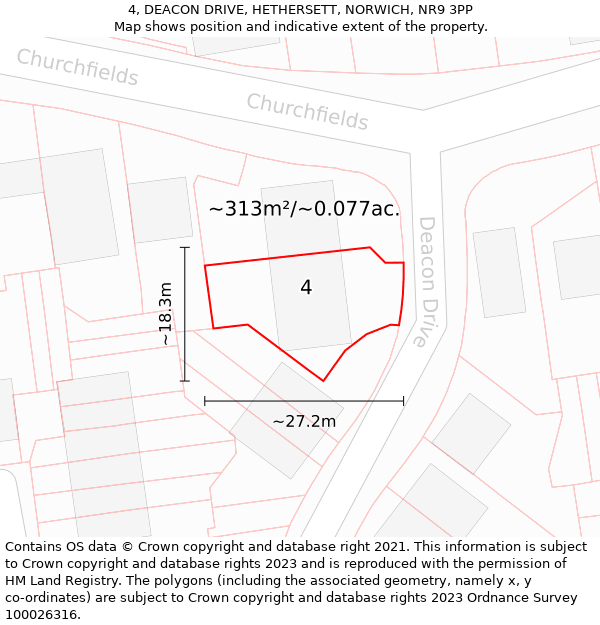 4, DEACON DRIVE, HETHERSETT, NORWICH, NR9 3PP: Plot and title map