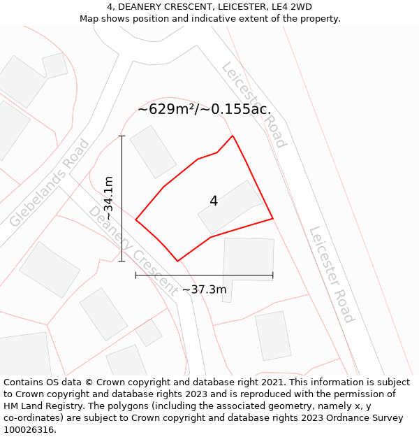 4, DEANERY CRESCENT, LEICESTER, LE4 2WD: Plot and title map